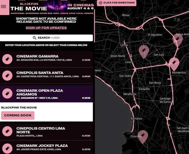 BLACKPINK The Movie: posibles salas pueden visualizarse en la página web oficial. Foto: captura
