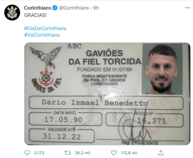 Publicación de Corinthians. Foto: captura Twitter