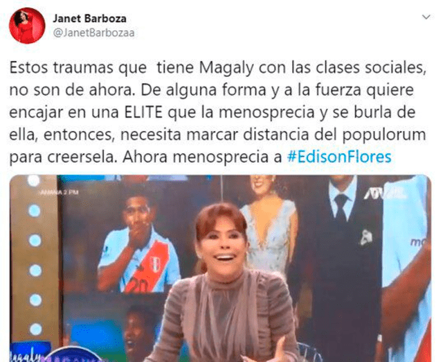 Janet Barzoba arremete contra Magaly Medina. Foto: Captura Twitter.