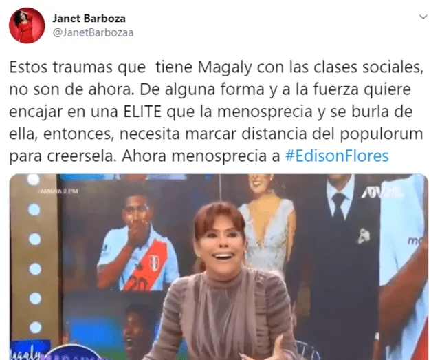 Janet Barboza asegura que Magaly Medina quiere ingresar a un círculo social más alto. Foto: Captura Twitter.