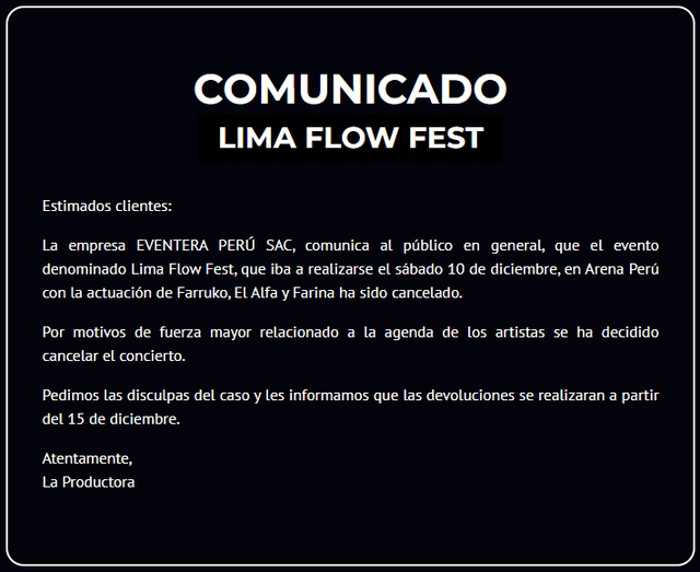 Comunicado LIMA FLOW FEST