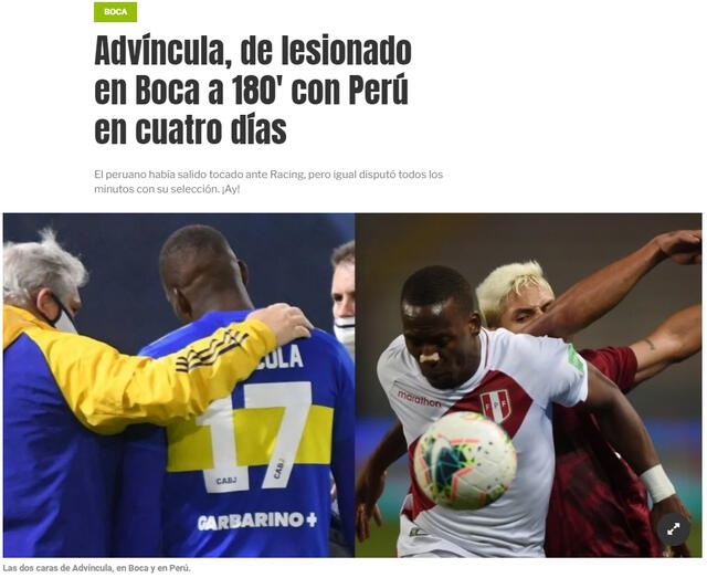 Luis Advíncula volvió a ser centro de la polémica en Argentina. Foto: captura de pantalla/Olé