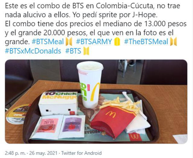 MC Donald's Colombia, precio y presentación del BTS Meal. Foto: Twitter