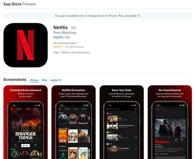 Cómo instalar Netflix desde Apple. Foto: fotocaptura App Store