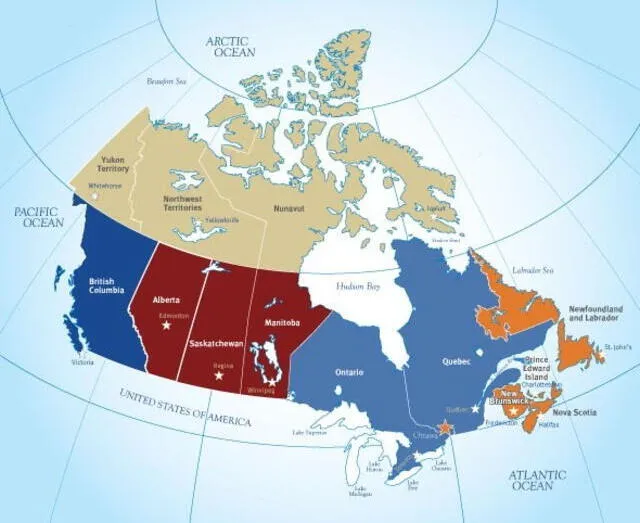  Canadá tiene acceso a 3 océanos, lo que lo hace trioceánico. Foto: Word Atlas<br>    