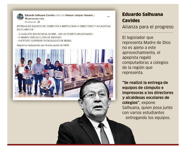 Congresista Eduardo Salhuana regaló computadoras pese a que no pueda realizar donaciones.   