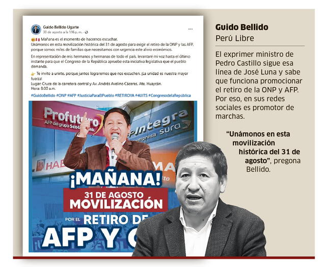 Guido Bellido se promociona con el retiro de la AFP.   