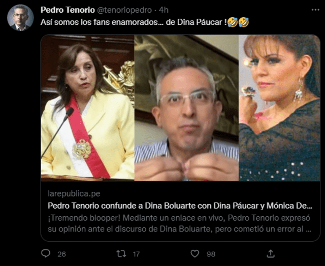 Pedro Tenorio se pronuncia tras blooper de Dina Boluarte