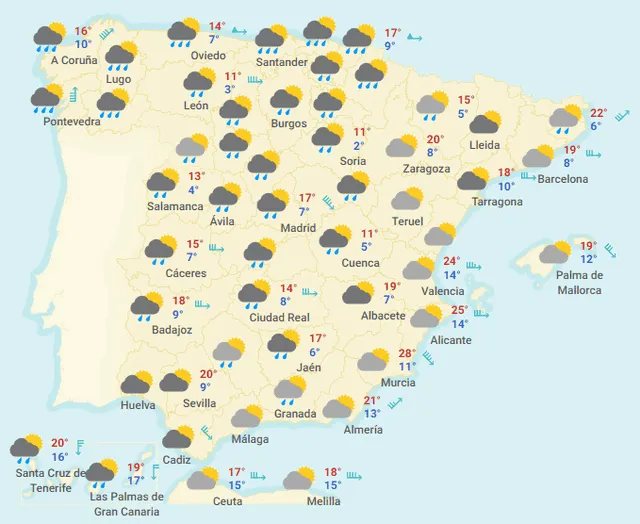 Mapa del tiempo en España hoy, jueves 5 de marzo de 2020.