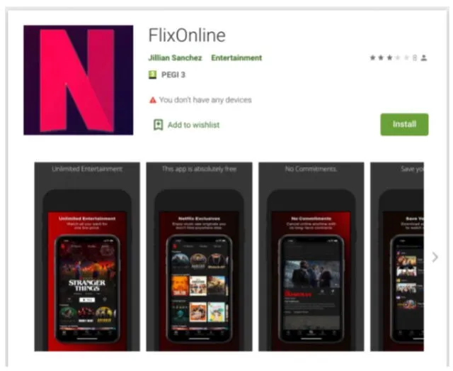 La aplicación fraudulenta FlixOnline