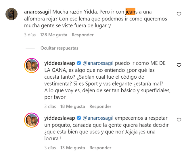 Yiddá Eslava discute con fan en Instagram. Foto: Yiddá Eslava/Instagram   