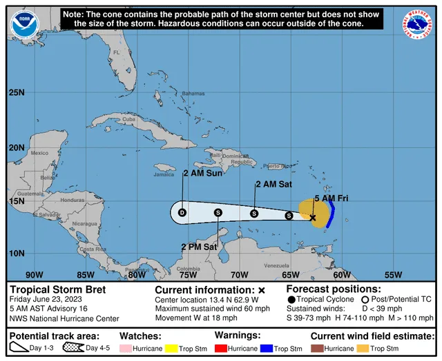 La tormenta Bret podría alejarse del territorio de República Dominicana a partir del domingo 25 de junio. Foto: Onamet   