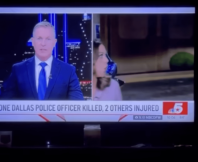 Una periodista de Dallas vivió un momento aterrador mientras realizaba una transmisión en vivo para la cadena NBC local, KXAS. Foto: Captura/Mail Online.   