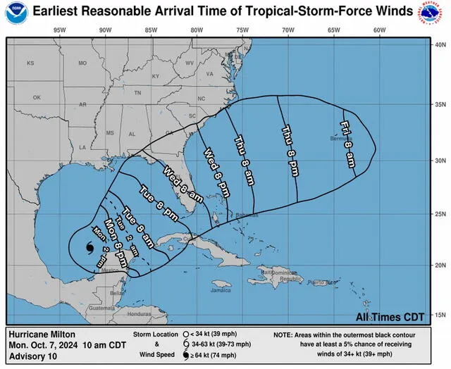  Los vientos incrementaráin con el paso de las horas y días. Foto: NHC<br>    