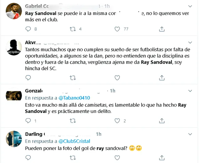 Ray Sandoval recibe críticas de hinchas de Sporting Cristal. | Foto: Twitter.