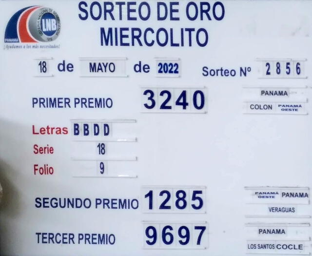 Resultados del 'Sorteo Miercolito' del 18 de mayo de 2022. Foto: captura/Lotería Nacional de Panamá
