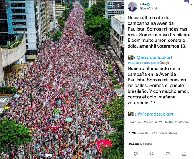 Fotografía original difundida por el presidente electo de Brasil. Foto: captura en Twitter / @LulaOficial Fotografía original difundida por el presidente electo de Brasil. Foto: captura en Twitter / @LulaOficial