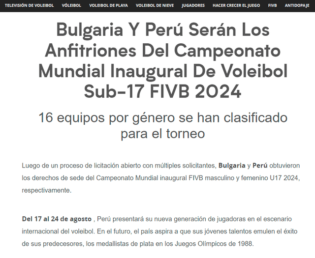  Anuncio de la FIVB sobre el Mundial Sub-17 de Vóley 2024. Foto: FIVB   