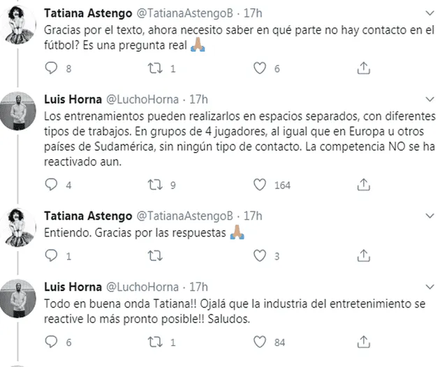 Respuesta de Luis Horna a Tatiana Astengo. | Foto: Twitter