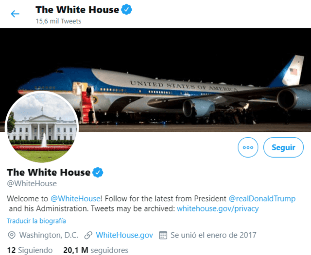 The White House es la cuenta desde donde Trump tuitea como presidente