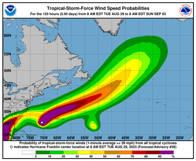  Trayectoria de Franklin. Foto: NHC<br>    