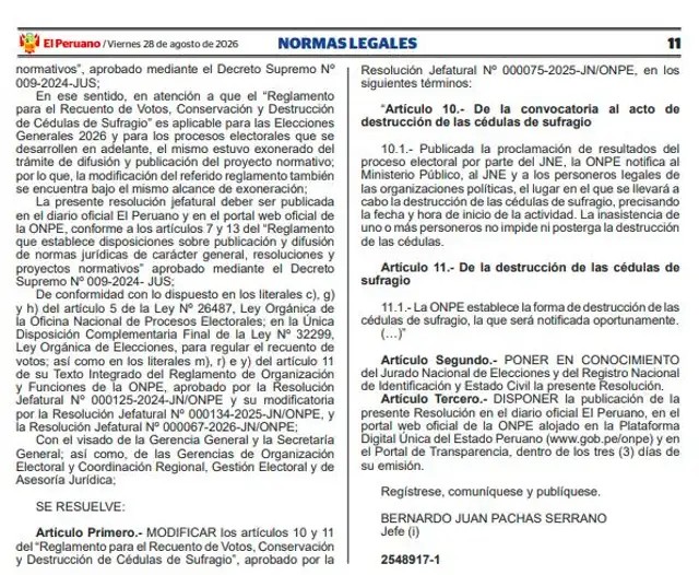 Resolución publicada en El Peruano