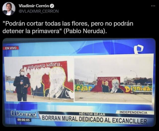 El mural borrado. Imagen: Twitter / Vladimir Cerrón