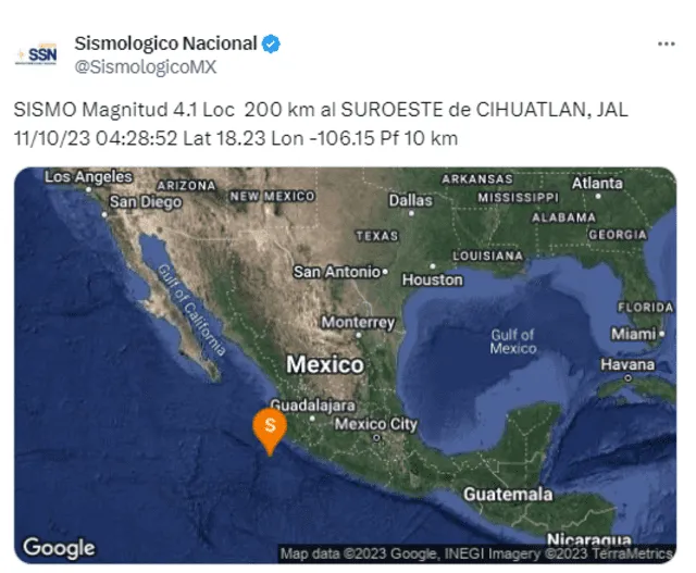 Último sismo en México HOY. Foto: SSN   