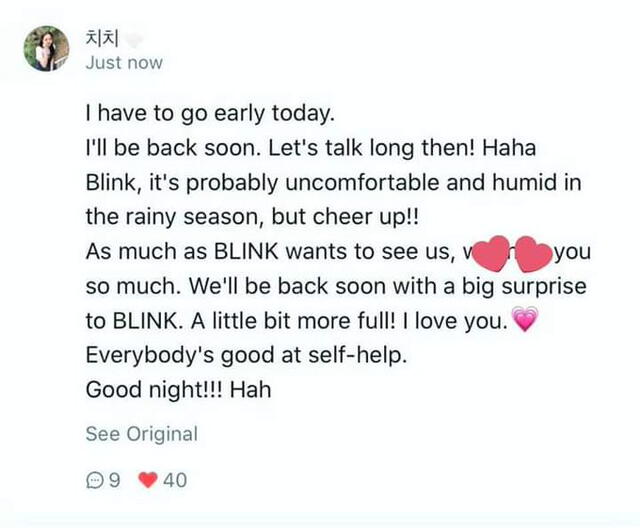 14.8.2020. Mensaje de Jisoo anunciando una sorpresa para BLINK. Crédito: captura fancafe BLACKPINK