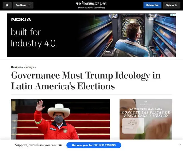 El artículo aborda la realidad política en América Latina. Foto: captura de The Washington Post