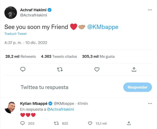 Hakimi y su mensaje a Mbappé. Foto: Achraf Hakimi/Twitter