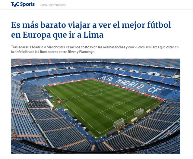 Copa Libertadores River vs Flamengo: TyC nota Europa más barato que Lima