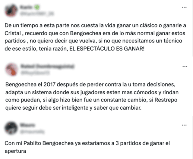 Comentarios sobre Bengoechea en redes. Foto: Twitter.   