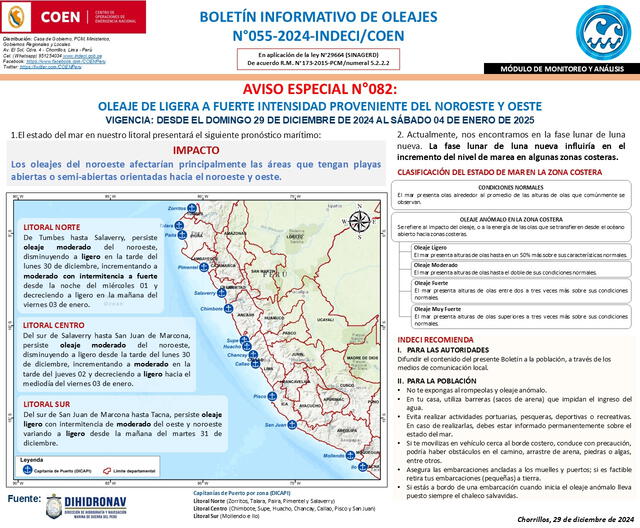 Indeci advierte sobre oleaje de ligera a fuerte intensidad. Foto: Indeci   