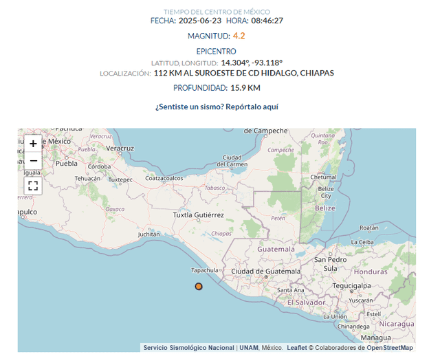 Sismo hoy 23 de junio en México. Foto: SSM Sismo hoy 23 de junio en México. Foto: SSM