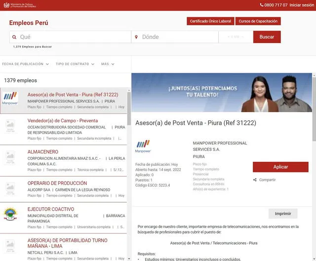 Portal Empleos Perú del MTPE