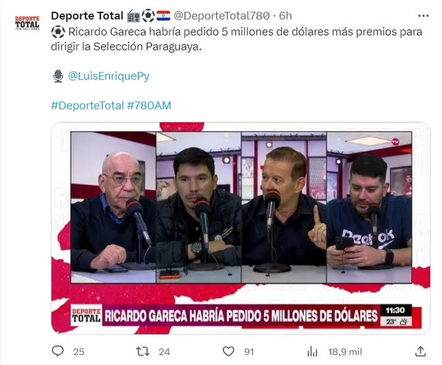 Prensa paraguaya mencionó el sueldo que exigió Gareca para ser DT de Paraguay. Foto: X/Deporte Total.   