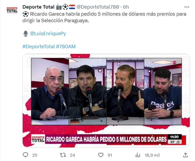  Prensa paraguaya mencionó el sueldo que exigió Gareca para ser DT de Paraguay. Foto: X/Deporte Total. 