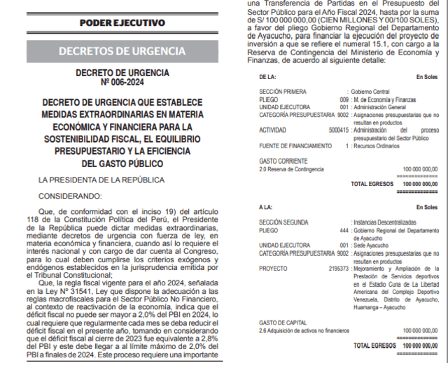 Decreto de urgencia que habría favorecido a Wilfredo Oscorima. Foto: El Peruano   