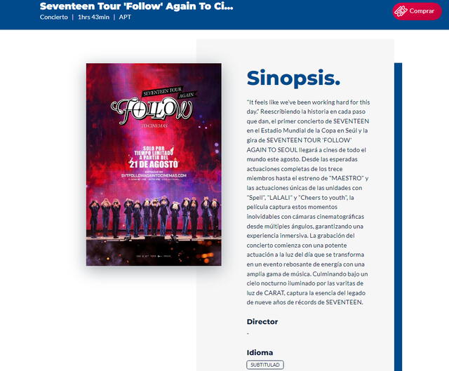  'SEVENTEEN Tour Follow Again to Cinemas' en Cineplanet. Foto: captura   