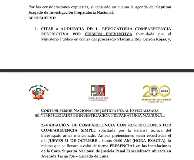 Poder Judicial evaluará pedido el próximo jueves 31. Foto: Poder Judicial   