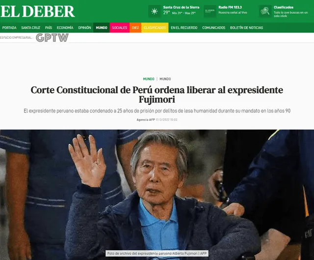 Tras ser extraditado desde Chile en 2007, Fujimori fue condenado por las matanzas de Barrios Altos y de La Cantuta, perpetradas por un escuadrón militar durante su gobierno. Foto: captura / El Deber