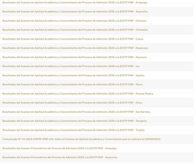 Resultados del examen de Aptitud Académica y Conocimiento. Foto: EESTP