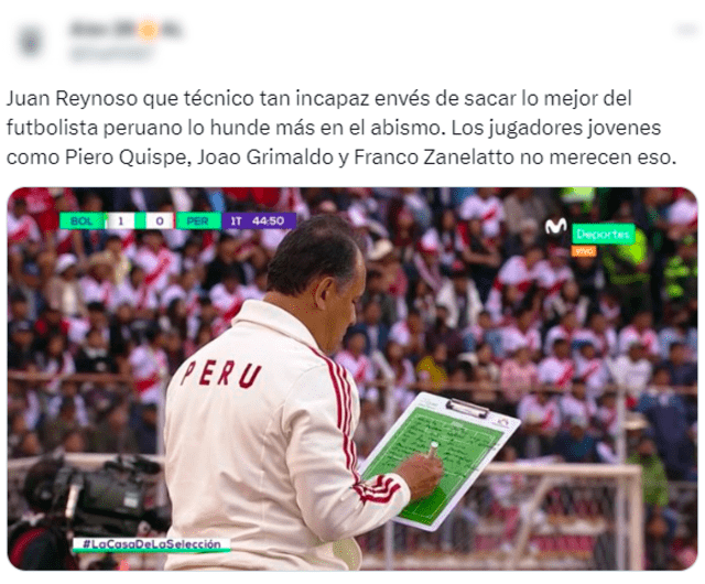  Criticas a Juan Reynoso durante el Perú vs. Bolivia. Foto: Twitter    