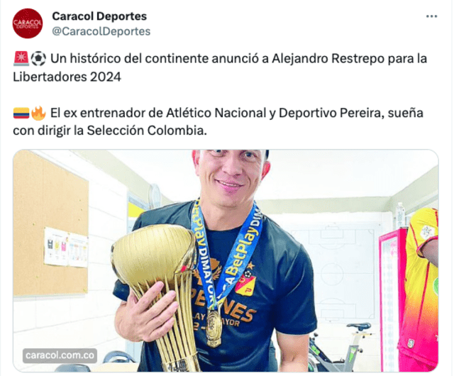 Caracol Deportes tras llegada de Restrepo a Alianza Lima. Foto: Twitter   