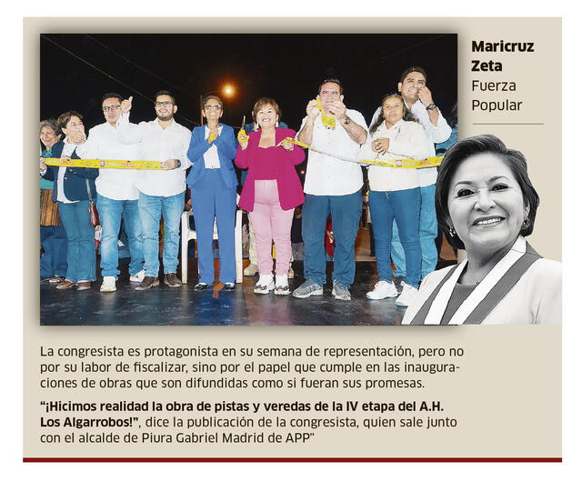 Congresista Maricruz Zeta y el alcalde de Piura en la inauguración de una obra.   