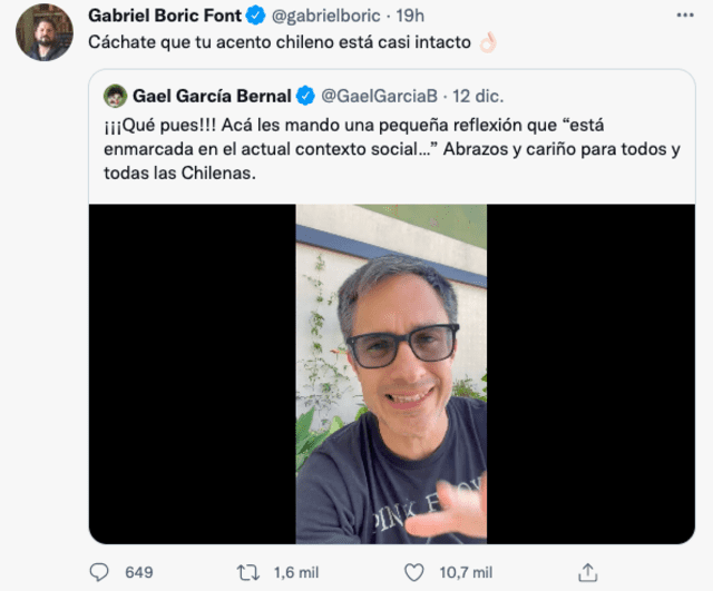 Gael García Bernal apoya a Gabriel Boric