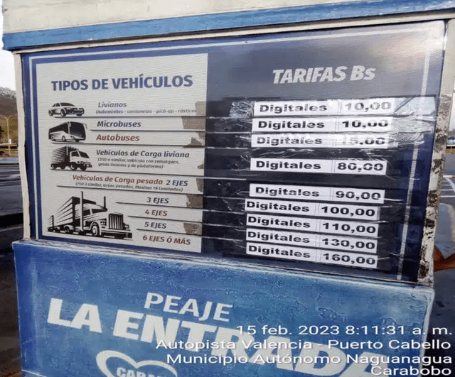 Nueva tarifa de peajes en Venezuela. Foto: El Diario   