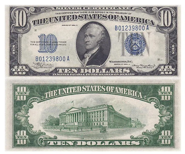  Billete de 10 dólares de 1933 y 1934. Foto: Oroinformacion<br>    