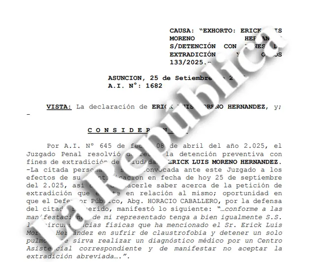  Excusas presentadas por el líder criminal ante la justicia paraguaya | Foto: LR. 